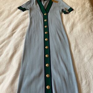 Alexia Admor Blue and Green Button-Down Dress
